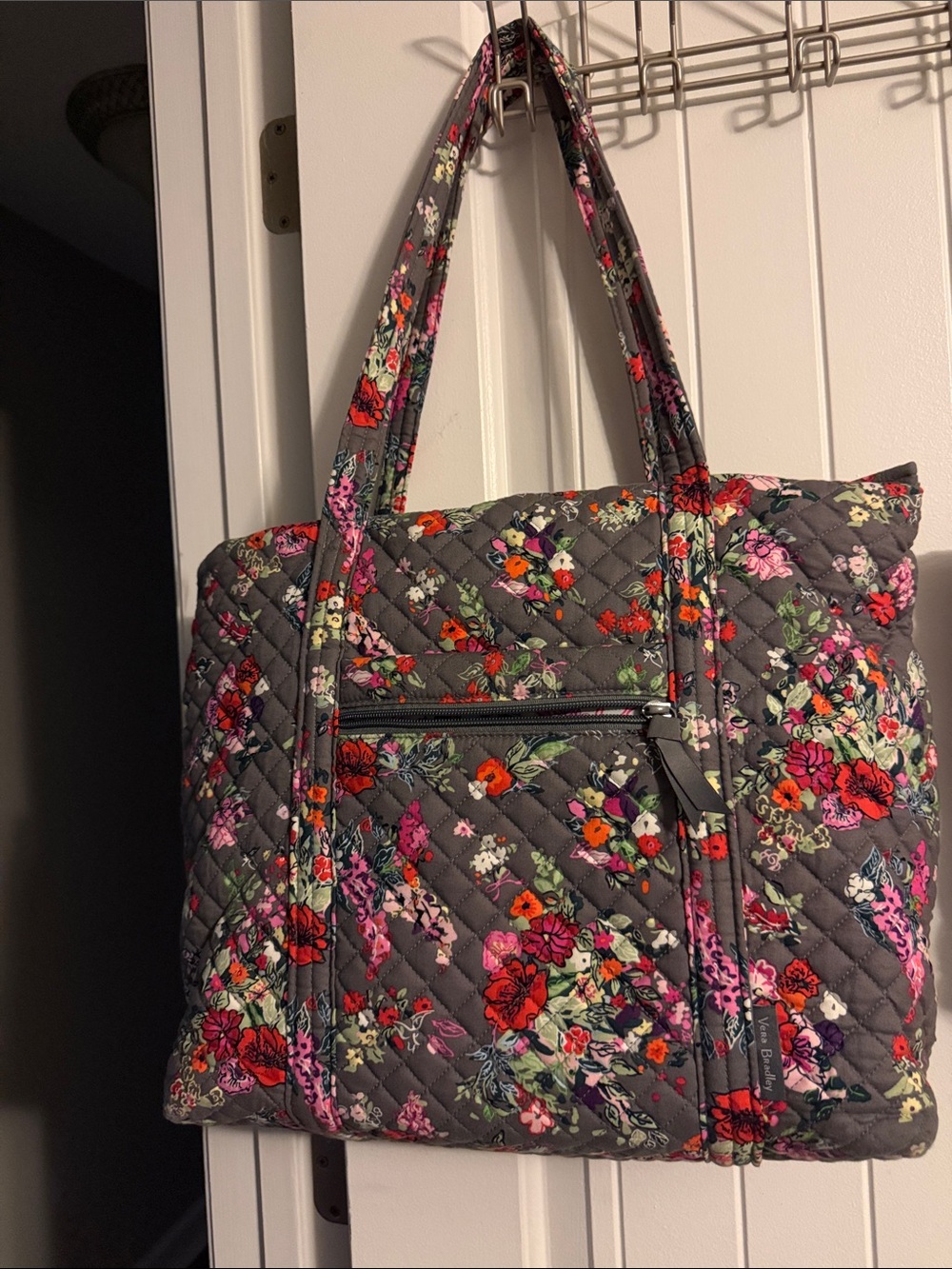 Vera Bradley Gray Quilted Tote with Multicolor Floral Print